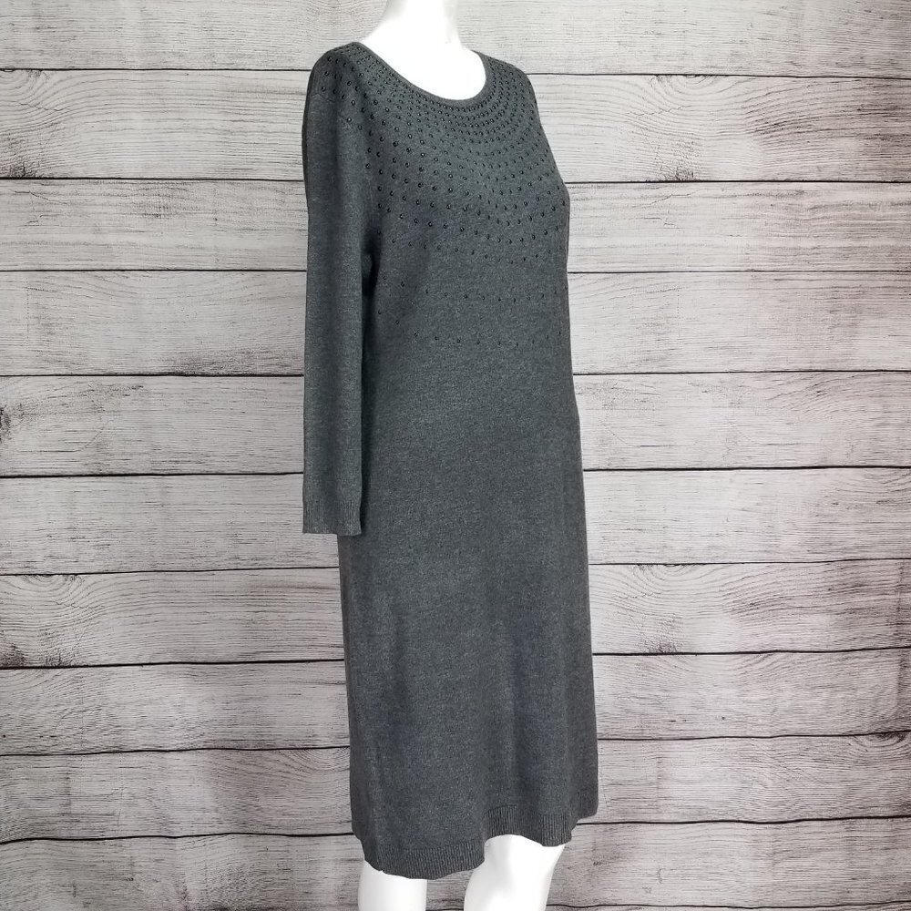 Ann Taylor Knit Sweater Dress Embellished Gray 3/4 Sleeves M Medium Fall Lounge